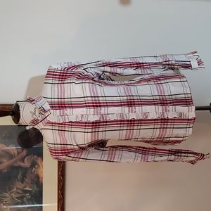 Chaps plaid ruffled button down